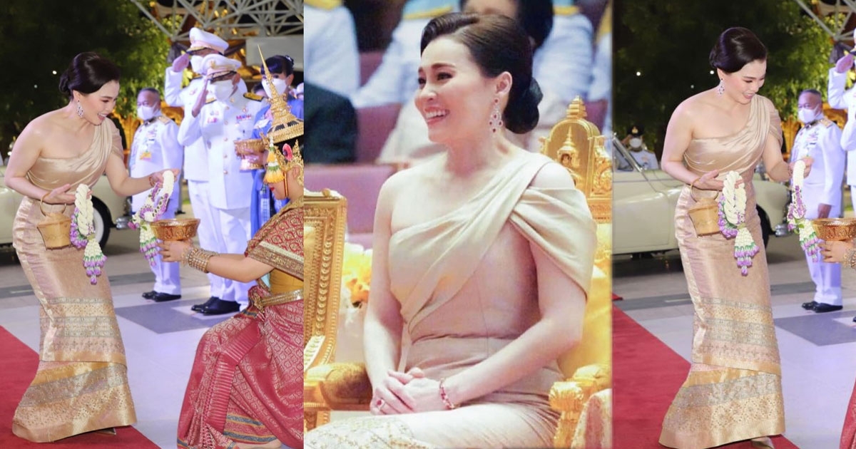 พระสิริโฉมงดงาม พระราชินีฉลองพระองค์ราตรีไทยสากลทอดพระเนตรการแสดงโขน