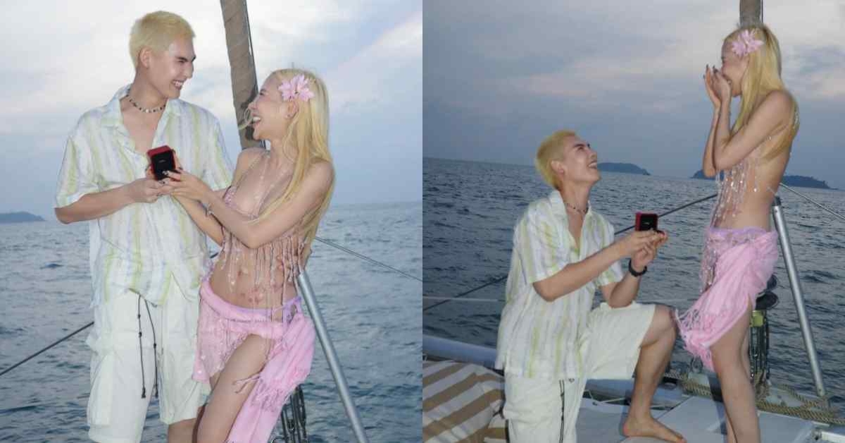หวานสุดๆ! พระเอกดัง คุกเข่าขอแฟนสาวแต่งงานกลางเรือหรู