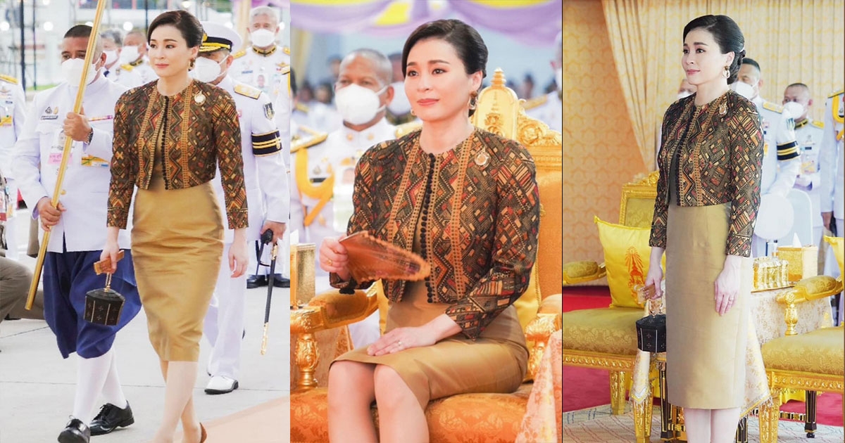 สมเด็จพระราชินีฉลองพระองค์ผ้าปาเต๊ะลายเพชรล้อม ชนเผ่าท้องถิ่น