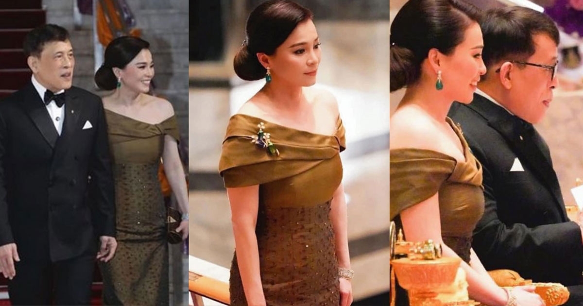 พระสิริโฉมงดงาม พระราชินีฉลองพระองค์ผ้าไหมมัดหมี่ ทรงเข็มกลัดปีกแมลงทับ