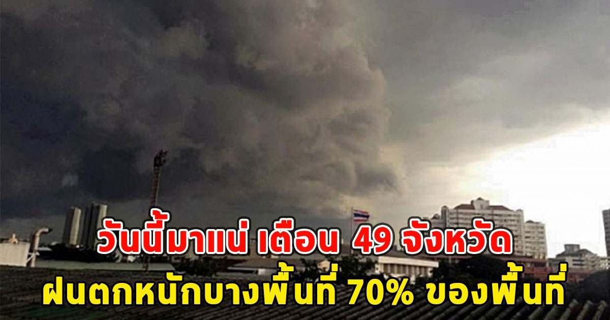 วันนี้มาแน่ เตือน 49 จังหวัด ฝนตกหนักบางพื้นที่ 70% ของพื้นที่