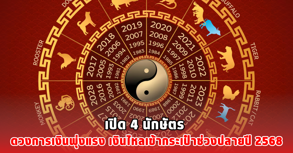 เปิด 4 นักษัตร ดวงการเงินพุ่งแรง เงินไหลเข้ากระเป๋าช่วงปลายปี 2568