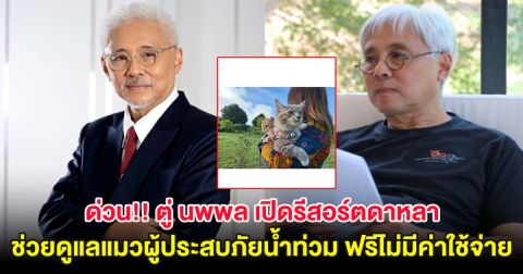 ด่วน!! ตู่ นพพล ผู้กำกับรุ่นใหญ่ เปิดรีสอร์ตดาหลา ช่วยดูแลแมวผู้ประสบภัยน้ำท่วมเชียงราย ฟรีไม่มีค่าใช้จ่าย