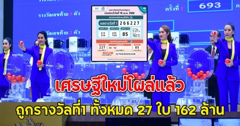 เศรษฐีใหม่โผล่แล้ว ถูกรางวัลที่1 ทั้งหมด 27 ใบ 162 ล้าน