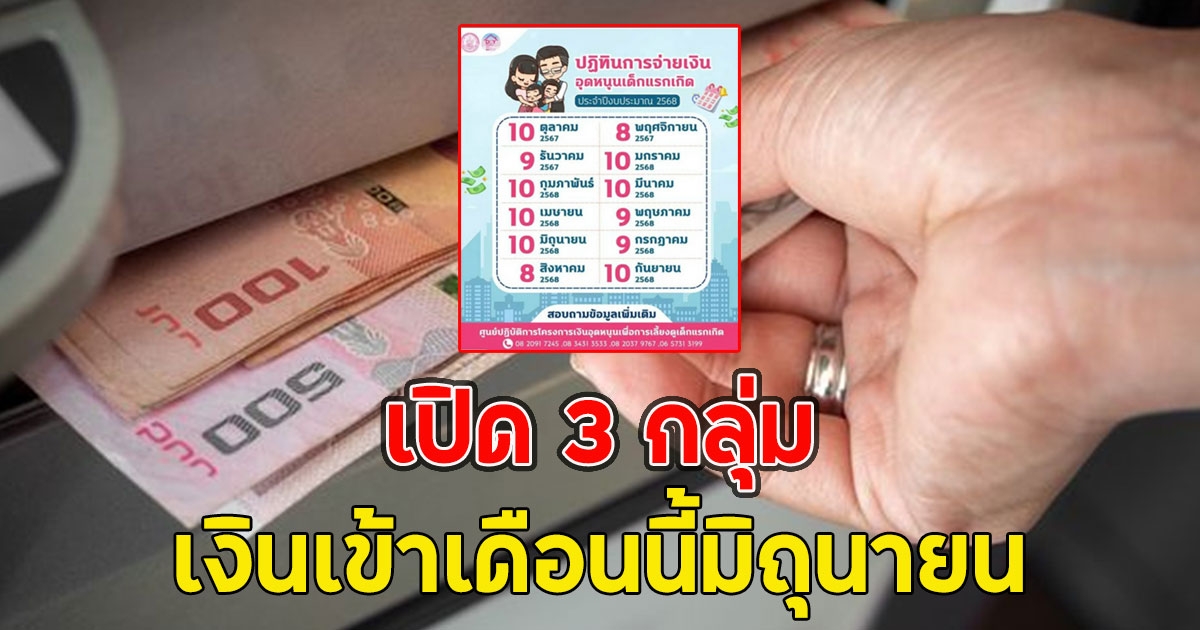 เปิด 3 กลุ่ม เงินเข้าเดือนนี้มิถุนายน