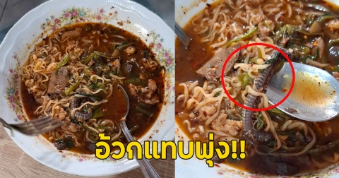 อ้วกแทบพุ่ง!! ซื้อก๋วยเตี๋ยวหวังกินแซ่บๆ เจอกิ้งกือตัวอย่างใหญ่ในชาม
