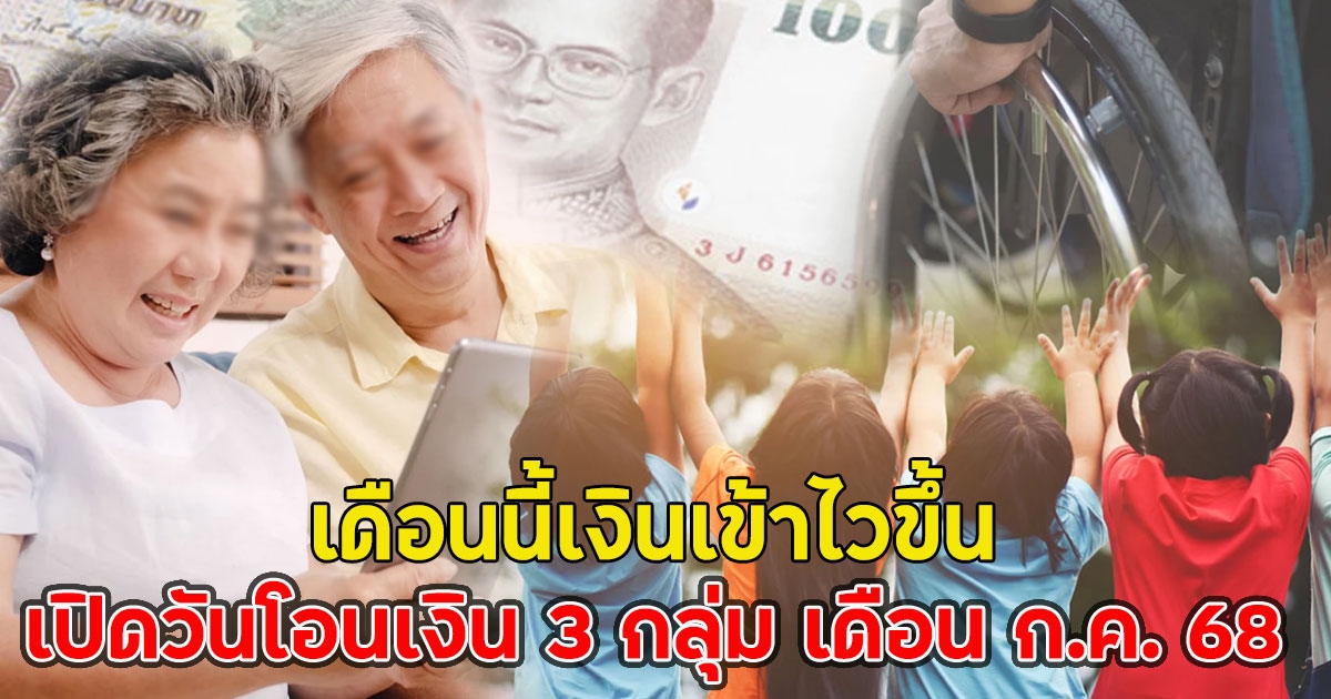 เดือนนี้เงินเข้าไวขึ้น เปิดวันโอนเงิน 3 กลุ่ม เดือน ก.ค. 68