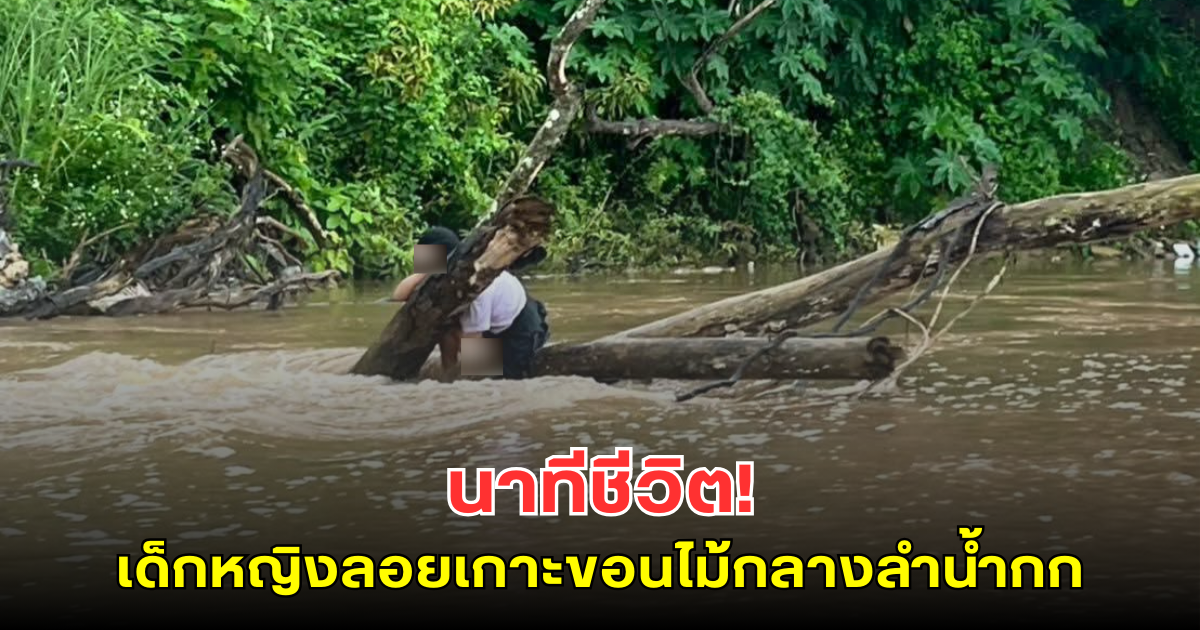 นาทีชีวิต! เด็กหญิงลอยเกาะขอนไม้กลางลำน้ำกก ทีมกู้ภัยเข้าช่วยทันเวลา