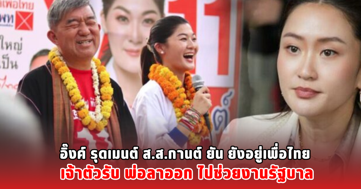 อิ๊งค์ รุดเมนต์ ส.ส.กานต์ ยัน ยังอยู่เพื่อไทย เจ้าตัวรับ พ่อลาออก ไปช่วยงานรัฐบาล