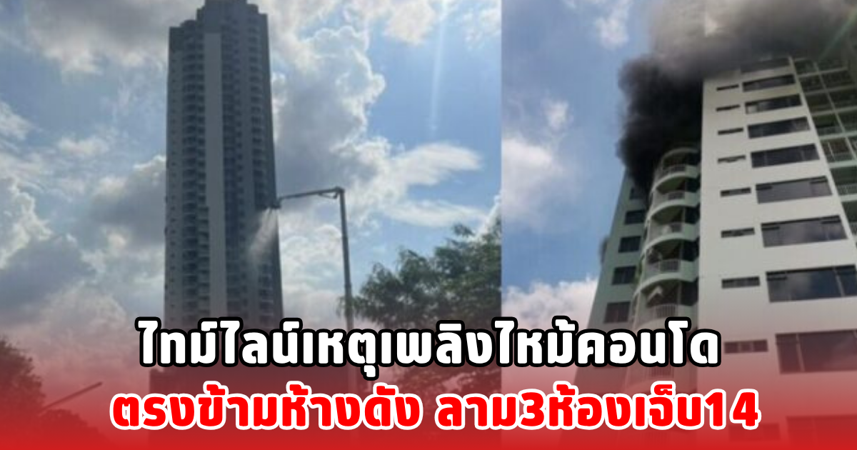 ไทม์ไลน์เหตุเพลิงไหม้คอนโด ตรงข้ามห้างดัง ลาม3ห้องเจ็บ14