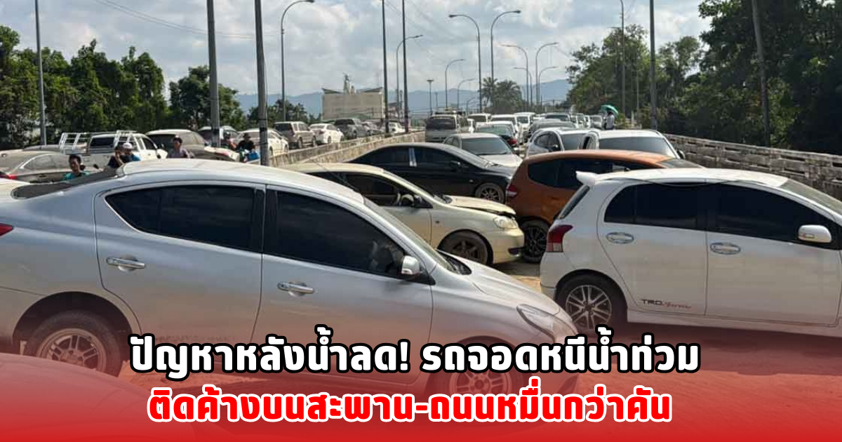ปัญหาหลังน้ำลด! รถจอดหนีน้ำท่วม ติดค้างบนสะพาน-ถนนหมื่นกว่าคัน