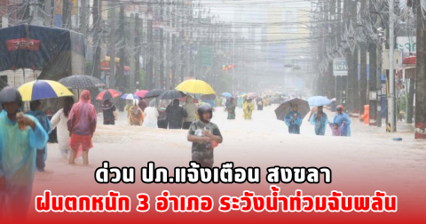 ด่วน ปภ.แจ้งเตือน สงขลา ฝนตกหนัก 3 อำเภอ ระวังน้ำท่วมฉับพลัน
